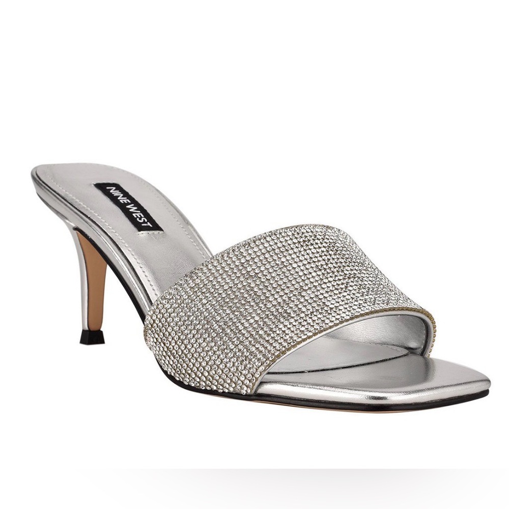 NWOT Nine West Donna Rhinestone Heeled Slide Sandal, 7.5